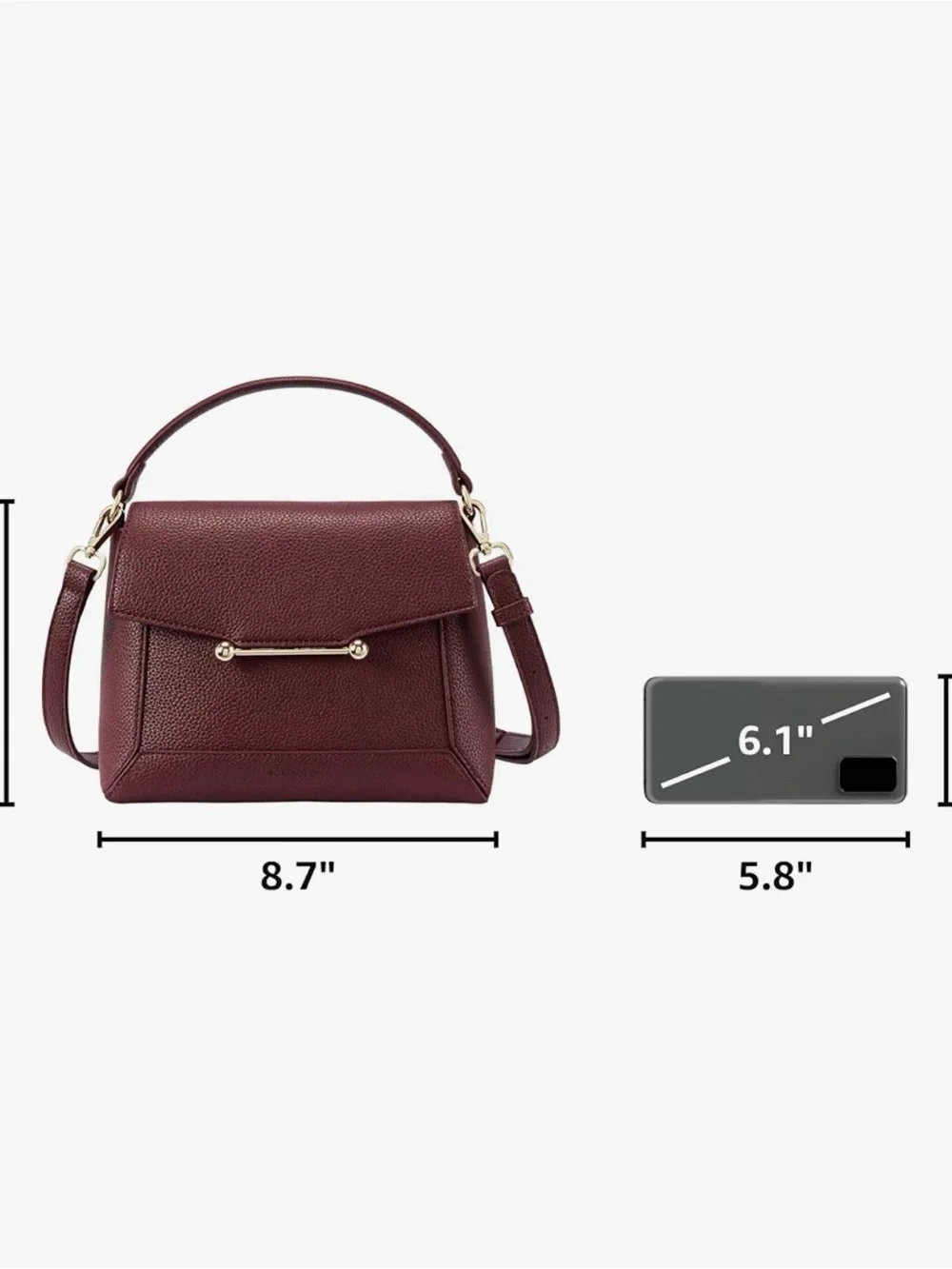 Bostanten Vegan Leather Structured Crossbody Purse Burgundy